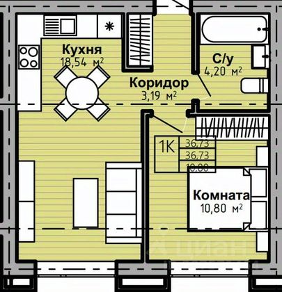 Продажа 1-комнатной квартиры 36,7 м², 7/17 этаж