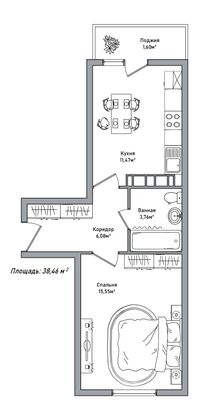 Продажа 1-комнатной квартиры 38,5 м², 6/14 этаж