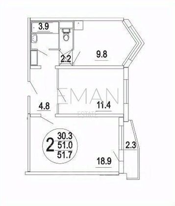 Продажа 2-комнатной квартиры 51 м², 7/16 этаж