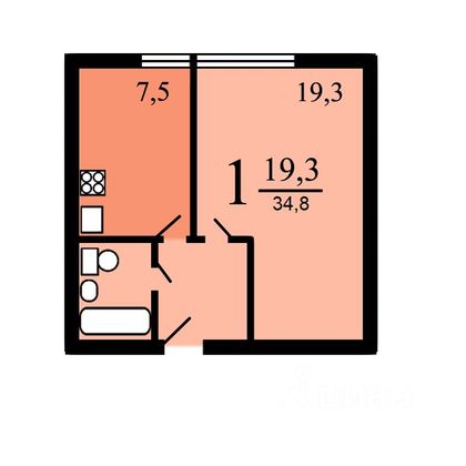 Продажа 1-комнатной квартиры 35 м², 4/12 этаж