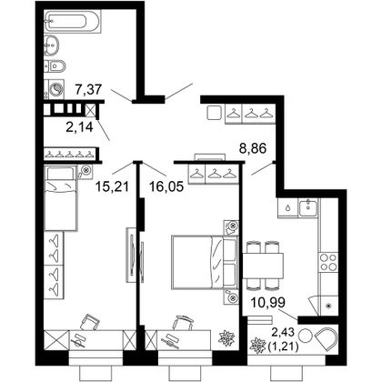 61,8 м², 2-комн. квартира, 10/10 этаж