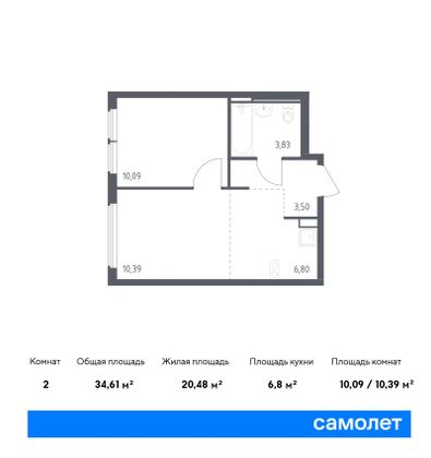 34,6 м², 1-комн. квартира, 2/14 этаж