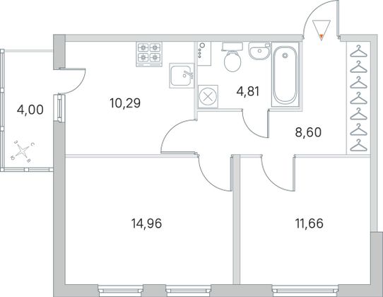 Продажа 2-комнатной квартиры 52,3 м², 2/8 этаж
