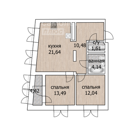 Продажа 3-комнатной квартиры 64 м², 5/19 этаж