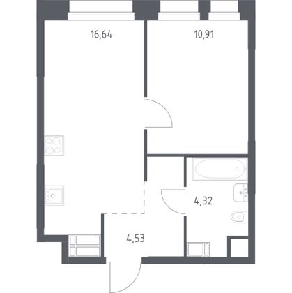 36,4 м², 1-комн. квартира, 20/23 этаж