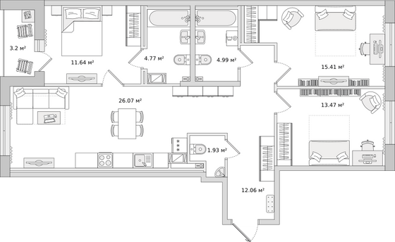 93,5 м², 3-комн. квартира, 2/16 этаж