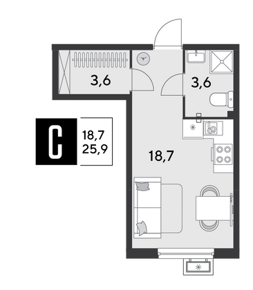 Продажа квартиры-студии 25,9 м², 2/9 этаж