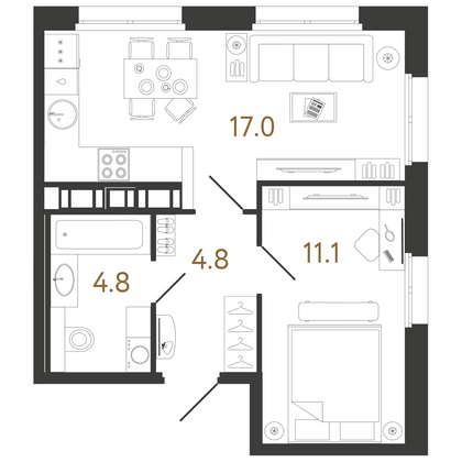 37,7 м², 1-комн. квартира, 10/14 этаж