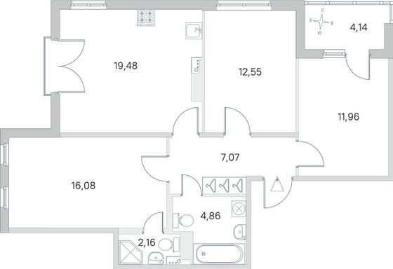 Продажа 3-комнатной квартиры 76,2 м², 4/4 этаж