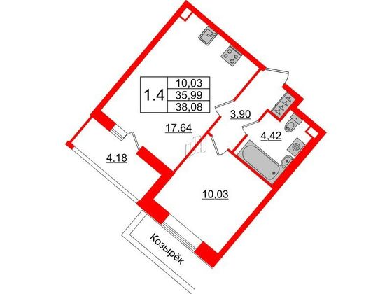 Продажа 1-комнатной квартиры 36 м², 1/21 этаж