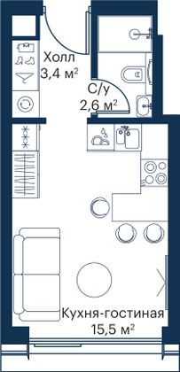 Продажа квартиры-студии 21,5 м², 16/53 этаж