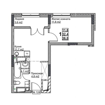 Продажа 1-комнатной квартиры 36 м², 15/24 этаж