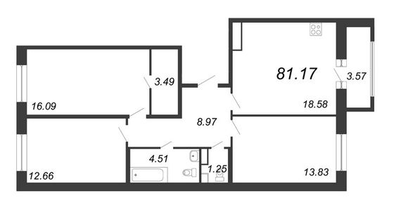 81,2 м², 4-комн. квартира, 12/12 этаж