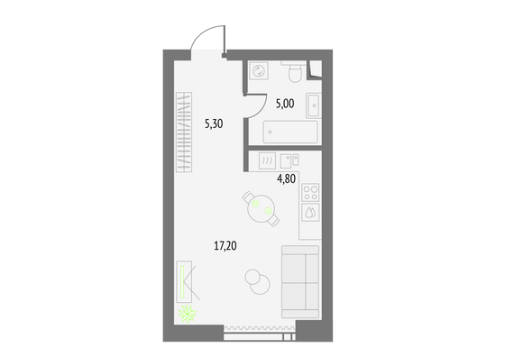 Продажа квартиры-студии 32,3 м², 34/55 этаж