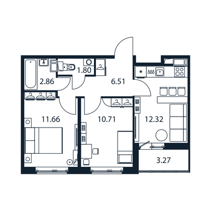 Продажа 2-комнатной квартиры 47,5 м², 2/12 этаж
