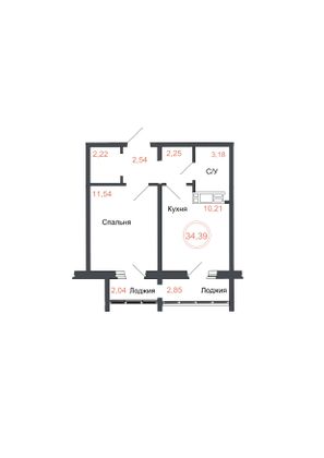 Продажа 2-комнатной квартиры 34,4 м², 15 этаж