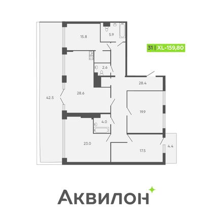 159,8 м², 4-комн. квартира, 9/9 этаж