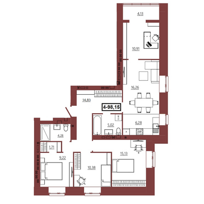 Продажа 4-комнатной квартиры 98,2 м², 2/9 этаж