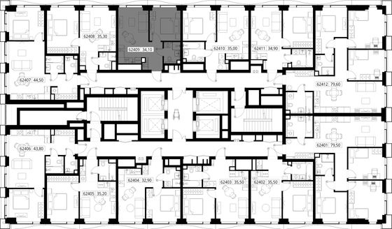 Продажа 1-комнатной квартиры 34,1 м², 24/48 этаж