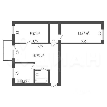 Продажа 3-комнатной квартиры 56,2 м², 4/4 этаж