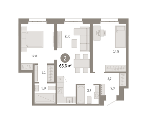 Продажа 2-комнатной квартиры 65,6 м², 4/16 этаж