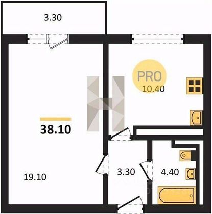 Продажа 1-комнатной квартиры 38,1 м², 10/17 этаж