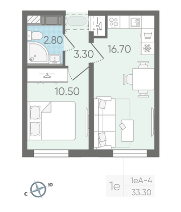 Продажа 1-комнатной квартиры 33,3 м², 23/25 этаж