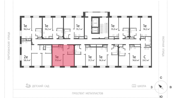 37,6 м², 1-комн. квартира, 10/12 этаж