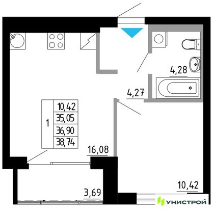 36,9 м², 1-комн. квартира, 20/27 этаж