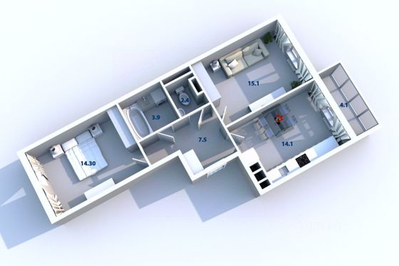 Продажа 2-комнатной квартиры 57,3 м², 10/10 этаж