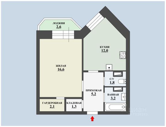 Продажа 1-комнатной квартиры 44,8 м², 5/16 этаж