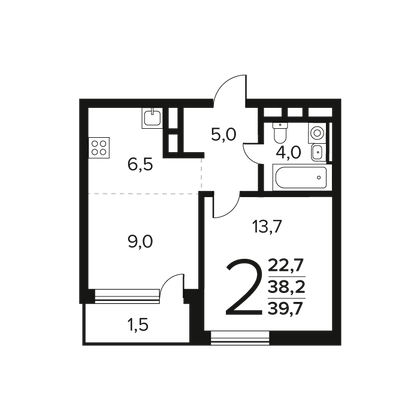 Продажа 2-комнатной квартиры 39,7 м², 8/12 этаж