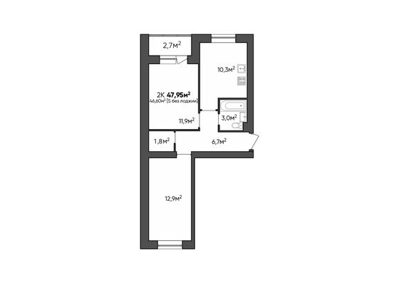 Продажа 2-комнатной квартиры 48 м², 2/3 этаж