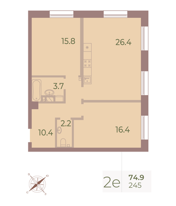 Продажа 2-комнатной квартиры 74,6 м², 9/9 этаж