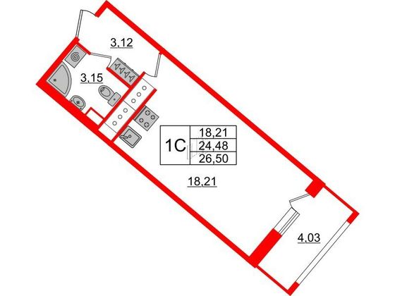 Продажа квартиры-студии 24,5 м², 14/18 этаж
