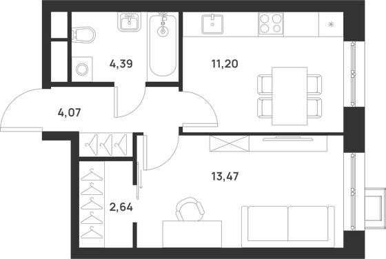 Продажа 1-комнатной квартиры 35,9 м², 8/29 этаж