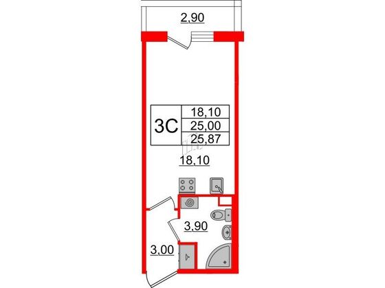 Продажа квартиры-студии 25 м², 2/4 этаж