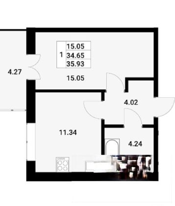 Продажа 1-комнатной квартиры 34,6 м², 2/11 этаж