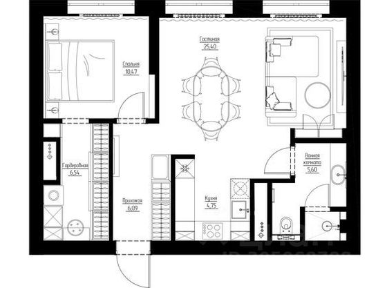 Продажа 2-комнатной квартиры 60 м², 14/52 этаж