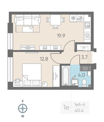 Продажа 1-комнатной квартиры 40,4 м², 5/11 этаж