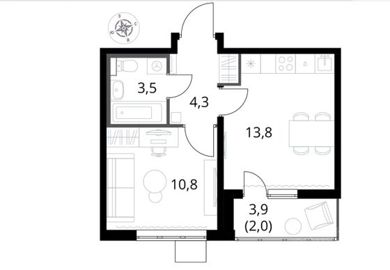 Продажа 1-комнатной квартиры 34,3 м², 24/25 этаж
