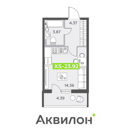 23,9 м², студия, 2/13 этаж