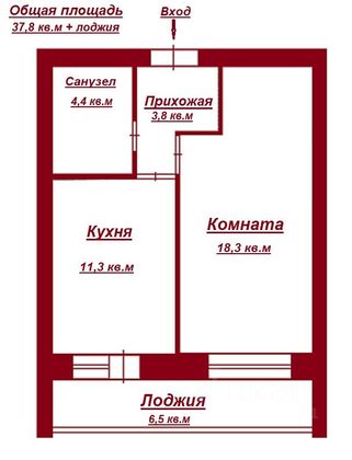 Продажа 1-комнатной квартиры 37,8 м², 6/10 этаж