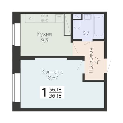 Продажа 1-комнатной квартиры 36,2 м², 3/22 этаж