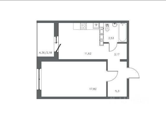 Продажа 1-комнатной квартиры 44 м², 12/20 этаж