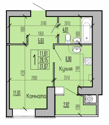 Продажа 1-комнатной квартиры 31,1 м², 7/10 этаж