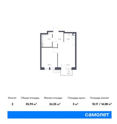 Продажа 2-комнатной квартиры 35,9 м², 9/17 этаж