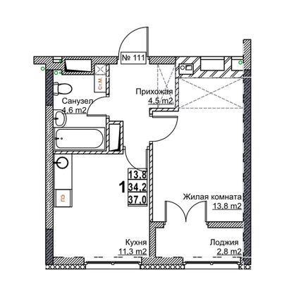 Продажа 1-комнатной квартиры 37 м², 14/24 этаж