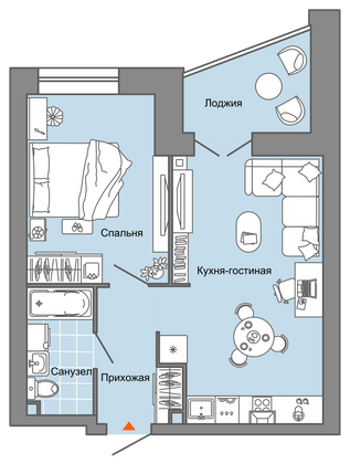 45 м², 2-комн. квартира, 7/7 этаж