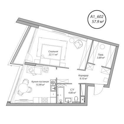 57,9 м², 2-комн. квартира, 6/10 этаж